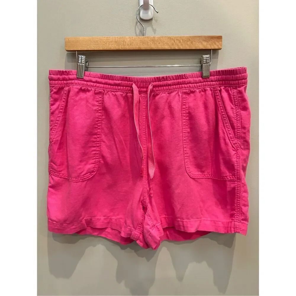 Eddie Bauer L fusha linen (55) blend elastic waist pull on shorts w-side and bac